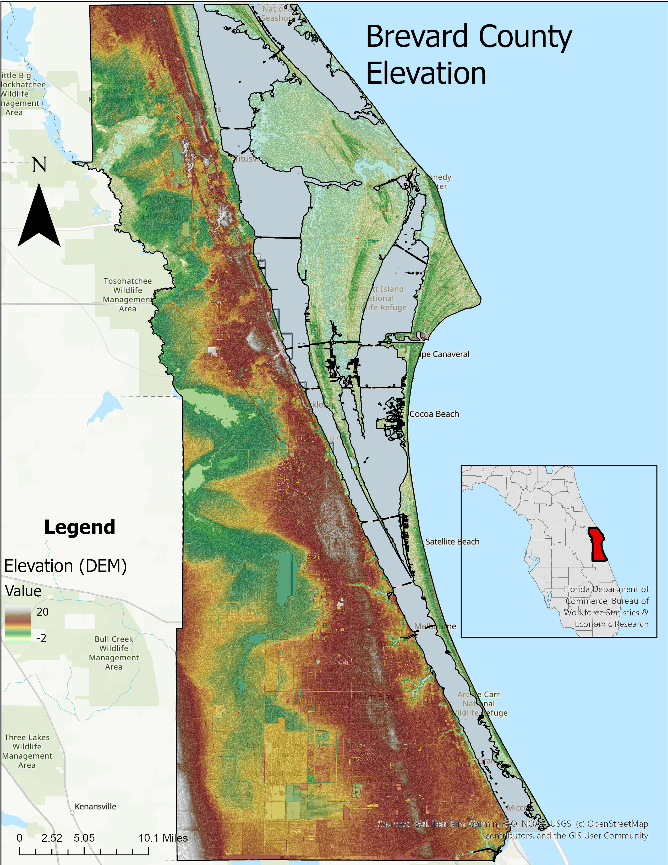 Brevard County digital elevation model map.